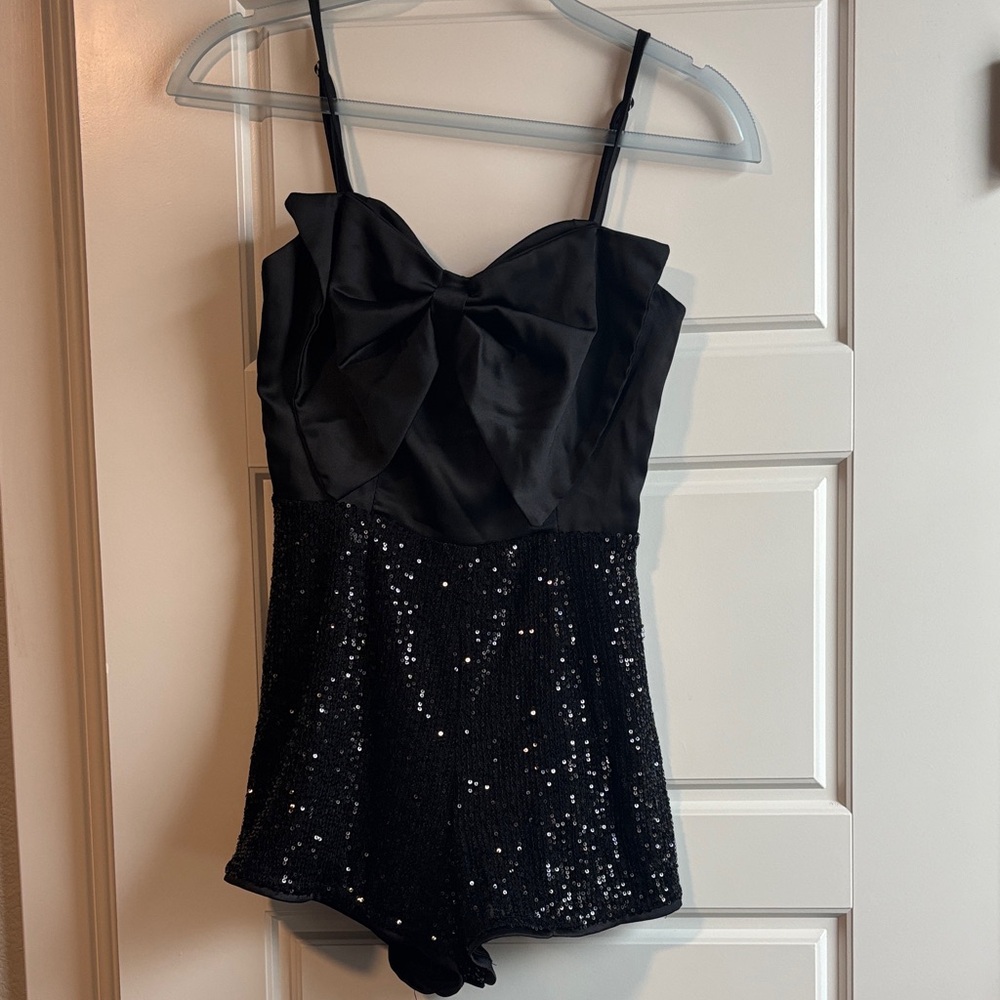 Lulu's Black Sequin Bow Jumpsuit
